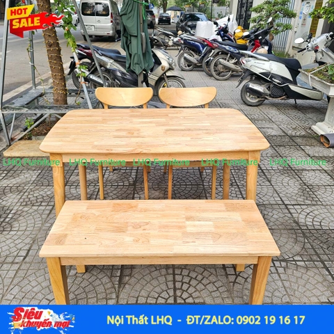 Bộ bàn ăn dài 1m2, 2 ghế Mango, 1 ghế bench