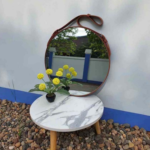 Gương Decor, Dây Da Treo Tường, Khung Sắt Để Bàn, Gương Xoay, Đường Kính 40-50-60 cm