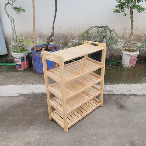 Kệ để giày dép có quai xách 4 tầng rộng 62cm, Gỗ cao su, Chất lượng xuất khẩu, giá rẻ.