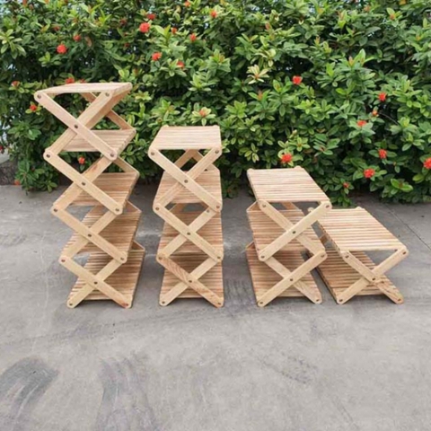 Kệ Giày Dép Hồi X, Cao 2 Đến 5 Tầng, Gỗ Tự Nhiên, Tháo Ráp Nhanh Chóng,  Vận Chuyển Tiết Kiệm