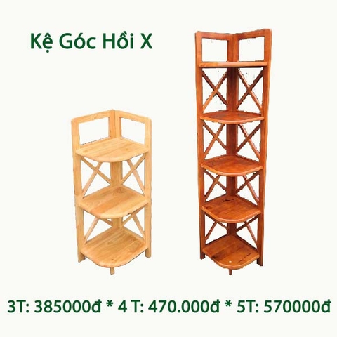 Kệ góc hồi X, Cao 3-4-5 tầng, Gỗ tự nhiên, Tháo lắp tiện lợi, Noithatdep24H sản xuất