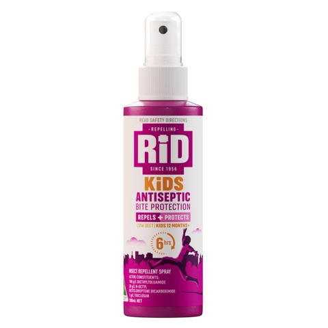 Rid kids antiseptic bite protection repels + protect 6hr xịt chống muỗi và côn trùng phù hợp trên 1 tuổi 100ml (2028)