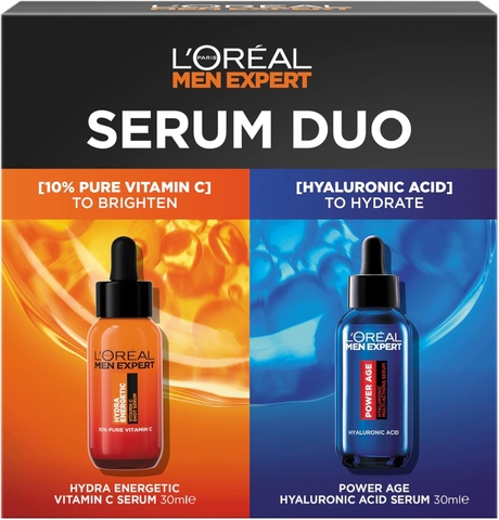 L'oreal Men Expert Serum Duo Power age Hyaluronic acid + Hydra Energetic Vitamin C set serum cho nam 30mlx2