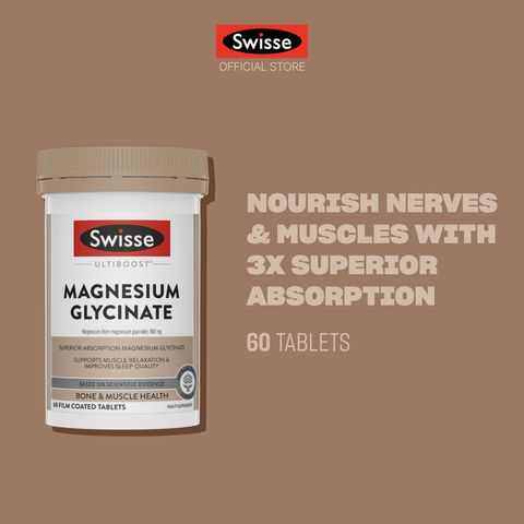 Swisse Ultiboost Magnesium Glycinate viên uống bổ sung Magie hữu cơ 60v (01/28)