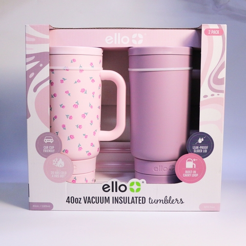 Ello 40 oz vacuum insulated tumbler set bình ly giữ nhiệt quai xách kèm ống hút 1183ml [hồng]