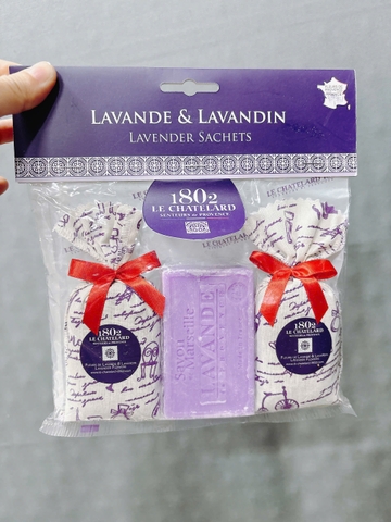 Le Chatelard 1802 sachets set 2 túi thơm + xà bông cục mùi oải hương