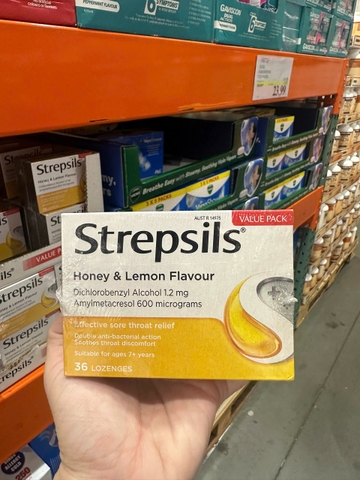 Strepsils honey & lemon flavour viên ngậm mật ong & chanh giảm đau họng (từ 6 tuổi) 36 viên (06/26)
