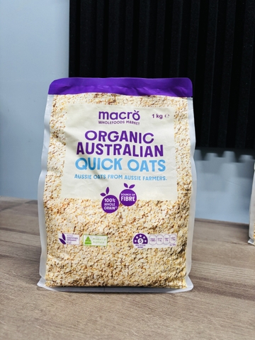 Macro Organic Australian Quick Oats yến mạch hữu cơ dạng hạt ăn liền, nấu nhanh 1kg (01/27)