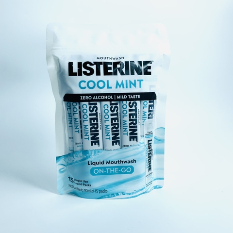 Listerine On-The-Go Cool Mint Alcohol Free Mouthwash nước súc miệng không cồn dạng gói tiện lợi 10mlx15g (12/28)