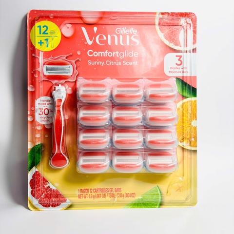 Gillette Venus Comfort Glide Sunny Citrus set dao cạo đầu gel 1 cán + 12 lưỡi dao