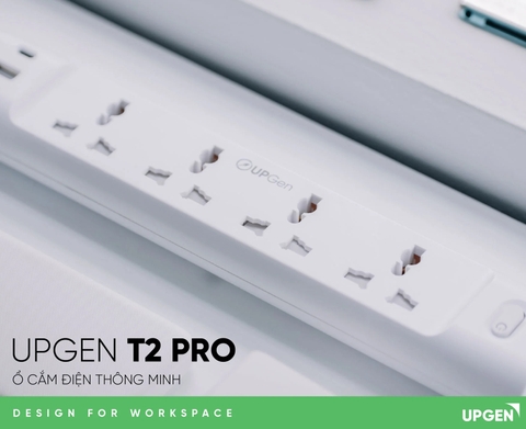 Ổ cắm điện đa năng UPGEN T2 PRO có cổng sạc USB và cổng Type C sạc nhanh 20W cho điện thoại. 4 ổ cắm chịu tải 2500W/ dây điện dài 3m BH 12 tháng