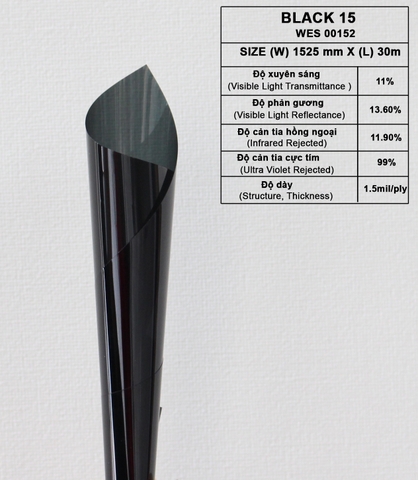 Phim cách nhiệt cửa kính Hàn Quốc Black 15