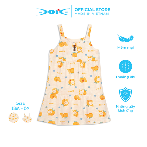 Đầm dây hai tầng DORE VDR004 cho bé gái từ 1 đến 5 tuổi chất liệu cotton mềm mịn thoáng mát