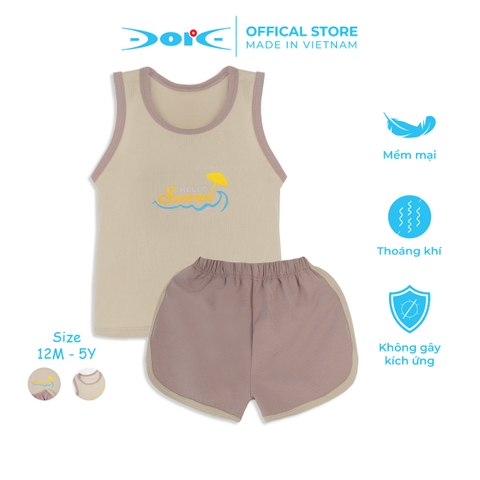 Bộ ba lỗ viền thể thao DORE hello summer cho bé trai bé gái từ 1 đến 5 tuổi nude - DBL002