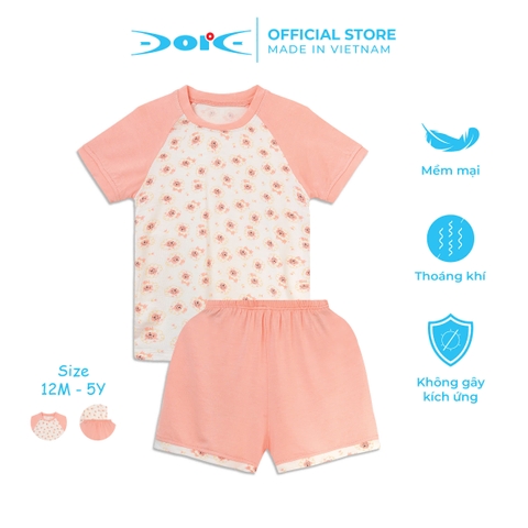 Bộ cộc tay DORE raglan họa tiết sư tử phối quần hồng chất liệu sợi tre cho bé gái từ 1 đến 5 tuổi - DRP004