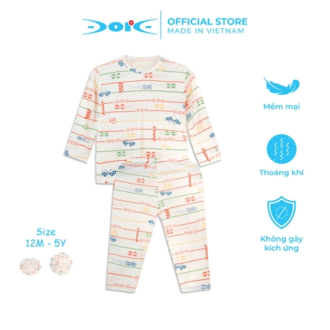Bộ dài tay cài vai DORE full họa tiết xe đua công thức một chất liệu sợi tre cho bé trai bé gái từ 1 đến 5 tuổi -DRDT002