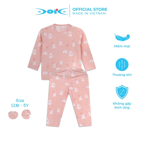Bộ dài tay cài vai DORE full họa tiết thỏ ngọc chất liệu sợi tre cho bé gái từ 1 đến 5 tuổi - DRDT003