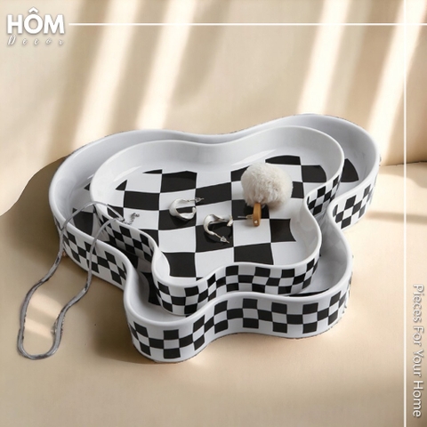 Khay gốm sứ caro trắng đen