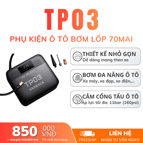 Bơm Lốp Ô Tô 70mai TP03 | Nhỏ Gọn, Mạnh Mẽ, Động Cơ Bền Bỉ
