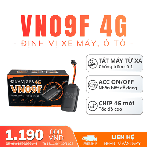 Định Vị Xe Máy, Ô Tô VN09F 4G | Tắt Máy Từ Xa, Nhận biết Tắt Mở Động Cơ
