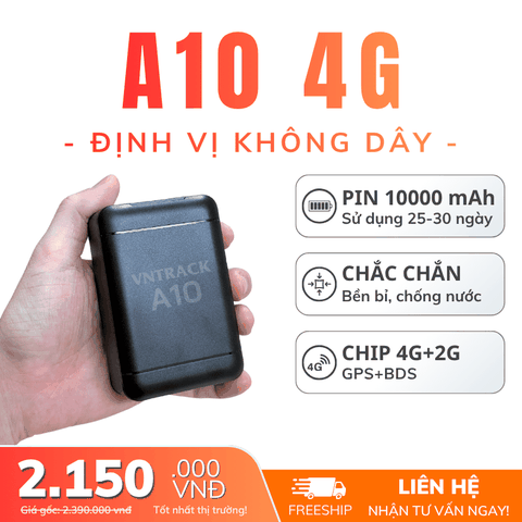 Định Vị Không Dây A10 4G | Pin 10000mAh, Từ 25-30 ngày, Chống nước IP65