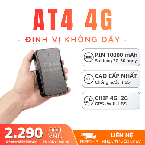 Định vị không dây AT4 4G | Pin 10000, Dùng 20-30 ngày, Chống nước, Tốt nhất