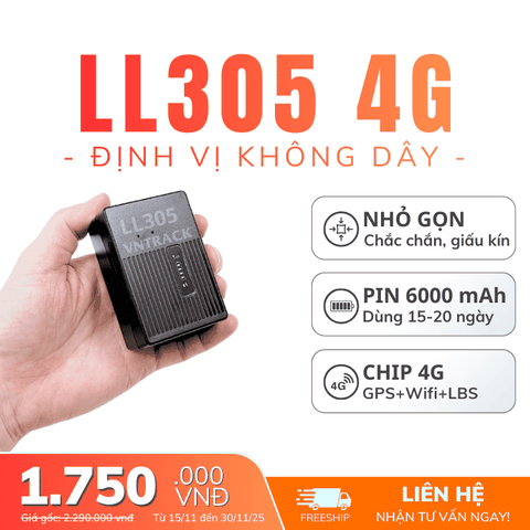 Định Vị Không Dây LL305 4G | Pin 6000mAh dùng 15-20 ngày, Chip 4G, Chống nước