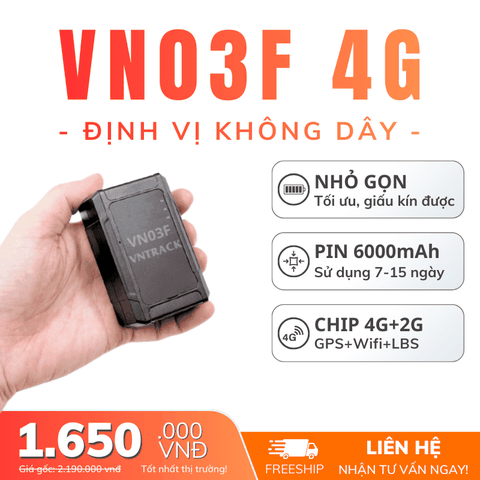 Định Vị Không Dây VN03F | Pin 6000, 7-15 ngày, Chip 4G+2G, Best seller