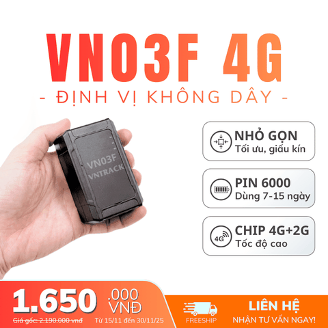 Định Vị Không Dây VN03F 4G | Pin 6000mAh, Từ 7-15 ngày, Chip 4G+2G, Best seller