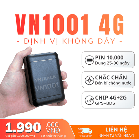 Định Vị Không Dây VN1001 4G | Pin 10000mAh, Từ 25-30 ngày, Chống nước IP65