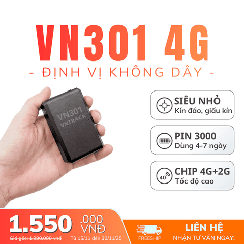 Định Vị Không Dây VN301 4G | Pin 3000mAh, sử dụng 4-7 ngày, Siêu nhỏ gọn