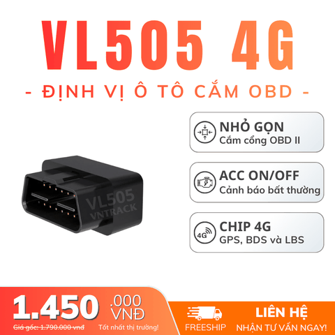 Định Vị Ô Tô VL505 4G | Cắm cổng OBD II, Siêu nhỏ gọn, Kín Đáo