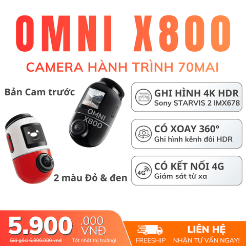 Camera hành trình 70mai Omni X800 4K | Xoay 360°, Ghi hình 4K 60FPS