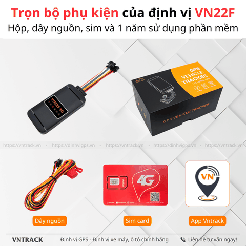 VN22F 4G | Định Vị Xe Máy, Ô Tô - Tắt Máy Từ Xa, Nút SOS, Cao Cấp Nhất