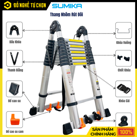 Thang nhôm rút đôi SUMIKA SK760D NEW – Giải pháp thang đa năng cho thợ chuyên nghiệp - Hàng Chính Hãng Có VAT