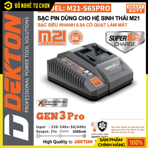 Đế Sạc Pin Nhanh 21V Dekton M21-S65PRO – Sạc Siêu Nhanh 6.5A, Bền Bỉ, An Toàn – Hàng Chính Hãng, Có VAT