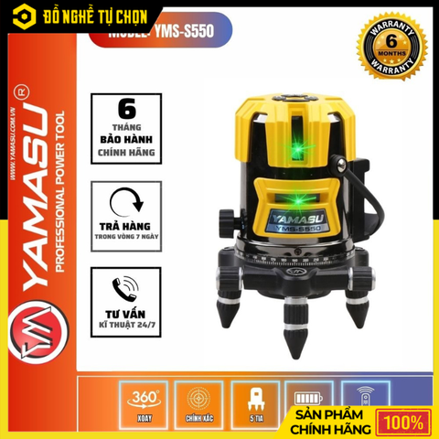 Máy Cân Mực Laser 5 Tia Xanh Yamasu – LED Siêu Sáng – Đế Vòng Bi Chống Rơ – Điều Khiển Từ Xa – Full Phụ Kiện – Hàng Chính Hãng Có VAT