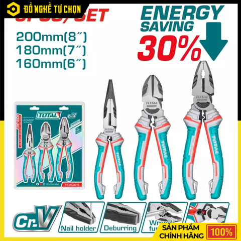 Bộ 3 Kềm Răng – Cắt – Nhọn THT2K0301 | Chất Liệu Thép CR-V Bền Bỉ - Hàng Chính Hãng Có VAT