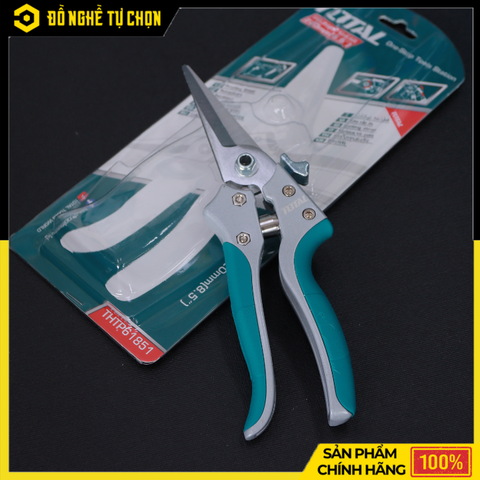 Kéo Cắt Tỉa Cành TOTAL THTP61851 – 8.5” (220mm) – Lưỡi Thép Carbon Mạ Crôm – Tay Cầm Nhôm Bọc TPR – Bền Bén, Cắt Êm Tay - Hàng Chính Hãng, Có VAT