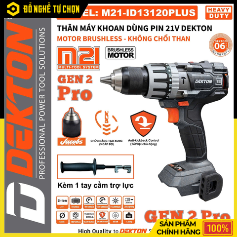 [THÂN] Máy Khoan Động Lực Dùng Pin Dekton M21-ID13120PLUS – Phiên Bản Gen 2 Mạnh Mẽ, 3 Chức Năng, Lực Siết 120N.m – Hàng Chính Hãng, Có VAT