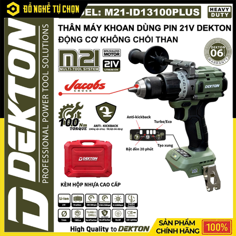 Máy Khoan Pin Dekton M21-ID13100PLUS – Lực Siết 100Nm – Anti-Kickback Chống Giật – Hàng Chính Hãng Có VAT