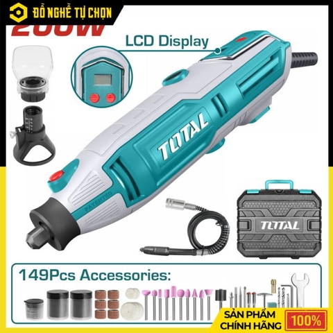 Máy Mài Khắc Mini Total TG2006 – 200W – Điều Tốc – LCD – Bộ Phụ Kiện 149 Chi Tiết – Chính Hãng Có VAT