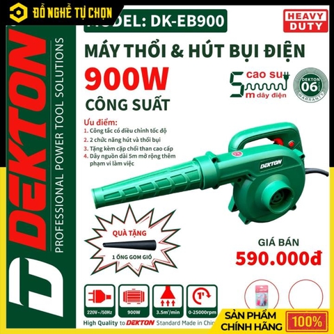 Máy Thổi & Hút Bụi Điện Dekton DK-EB900 – 900W – 2 Chức Năng – Có Điều Tốc – Dây Dài 5m – Hàng Chính Hãng Có VAT