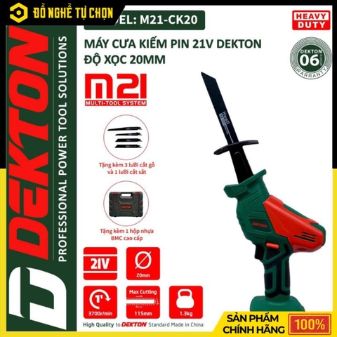 Cưa Kiếm Pin Dekton M21-CK20 – 21V Lithium-ion – Tốc Độ 3700v/p – Cắt Sâu 115mm – Hàng Chính Hãng Có VAT