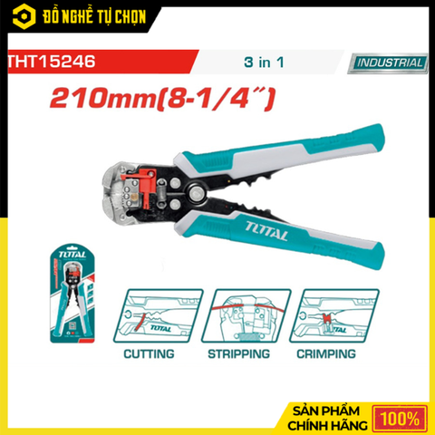 Kềm Tuốt Dây Điện Tự Động TOTAL THT15246 – 3 Chức Năng Tuốt, Cắt, Uốn – Dùng Cho Dây 0.2–6mm² – Chính Hãng Có VAT
