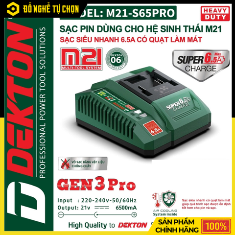 Đế Sạc Pin Nhanh 21V Dekton M21-S65PRO – Sạc Siêu Nhanh 6.5A, Bền Bỉ, An Toàn – Hàng Chính Hãng, Có VAT
