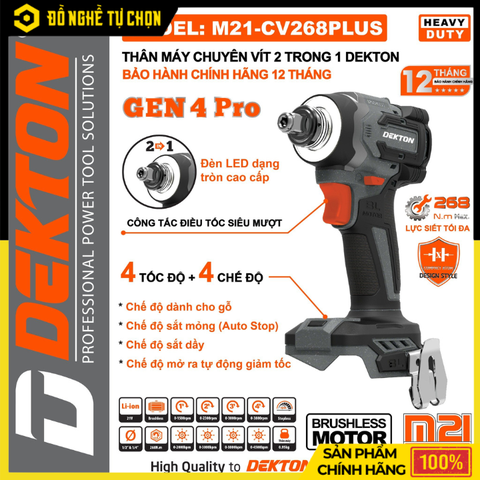 Máy tháo lắp ốc vít cầm tay hoạt động bằng pin, hiệu Dekton model M21-CV268PLUS , màu xám | Hàng Chính Hãng, Có VAT
