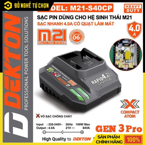Đế Sạc Nhanh 4.0Ah Dekton M21-S40CP Gen 3 Compact Atom – Sạc Siêu Tốc, An Toàn, Công Nghệ Thế Hệ 3 – Hàng Chính Hãng, Có VAT