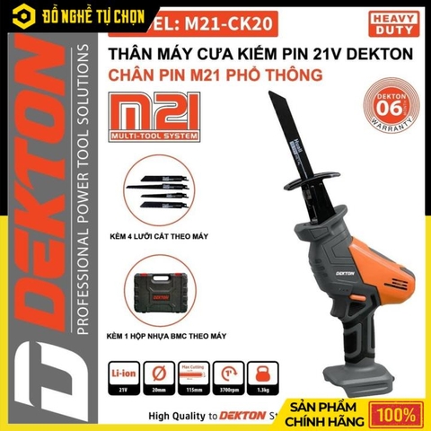 Cưa Kiếm Pin Dekton M21-CK20 – 21V Lithium-ion – Tốc Độ 3700v/p – Cắt Sâu 115mm – Hàng Chính Hãng Có VAT