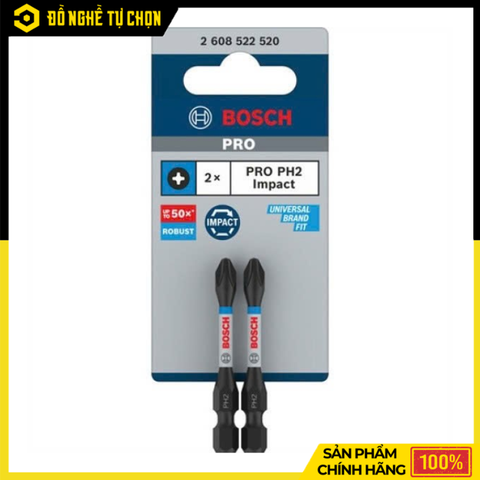 Bộ 2 Mũi Vặn Vít Bake PH2 Bosch 2608522520 – Dài 55mm, Chịu Lực Cao, Chuyên Dùng Máy Bắn Vít | Hàng Chính Hãng, Có VAT